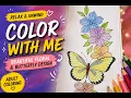 Girl Coloring a Butterfly Floral Printable Relaxing Adult Coloring Book Coloring Process