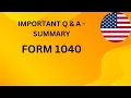 Important Question Answers Key Points Of Form 1040 - U S Individual Income Tax Return
