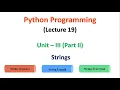 Python Programming JNTUA UNIT 3 Strings Lecture 19