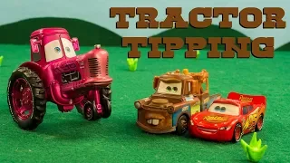 mater u0026 lightning mcqueen go tractor tipping tractors are clueless disney cars toys 