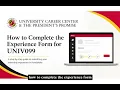 UNIV099 Experience Form Guide