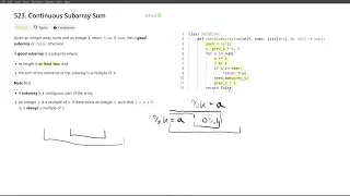 June 8 2024 LeetCode daily 523 Continuous Subarray Sum - Python solution explained