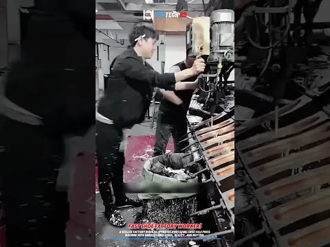 Fast Shoe Factory Worker! Insane Press Machine Speed 👟⚡ #shorts #shoemaking #footwear #factorywork