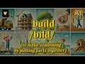 v Build meaning to make something by putting parts together with 5 examples