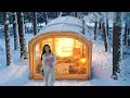 Lagu Camping in Snow❄️with 3-Room Inflatable Hot Tent | Camp ASMR