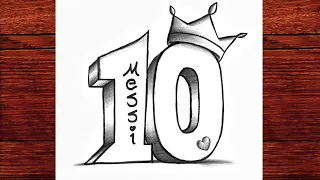 Messi 10 Easy 3D Drawing | 3D Lionel Messi Number 10 Drawing | Easy Pencil Sketch Tutorial