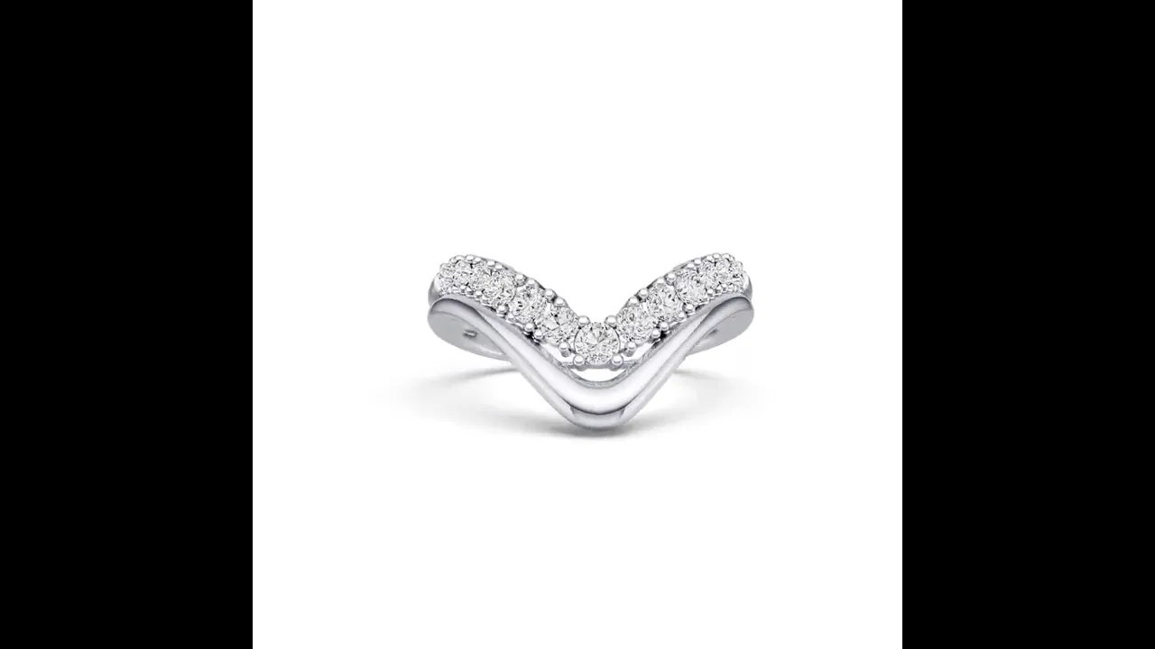 Chevron V-Shaped Lab-Grown Diamond Ring in Sterling Silver