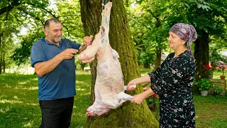 عيد الأضحى في القرية أرز شاه بيلاف اللذيذ وذبح الخروف حياة القرية الأذربيجانية 