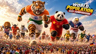 Country Mascots Scaled by Population 2026 | Country population size comparison