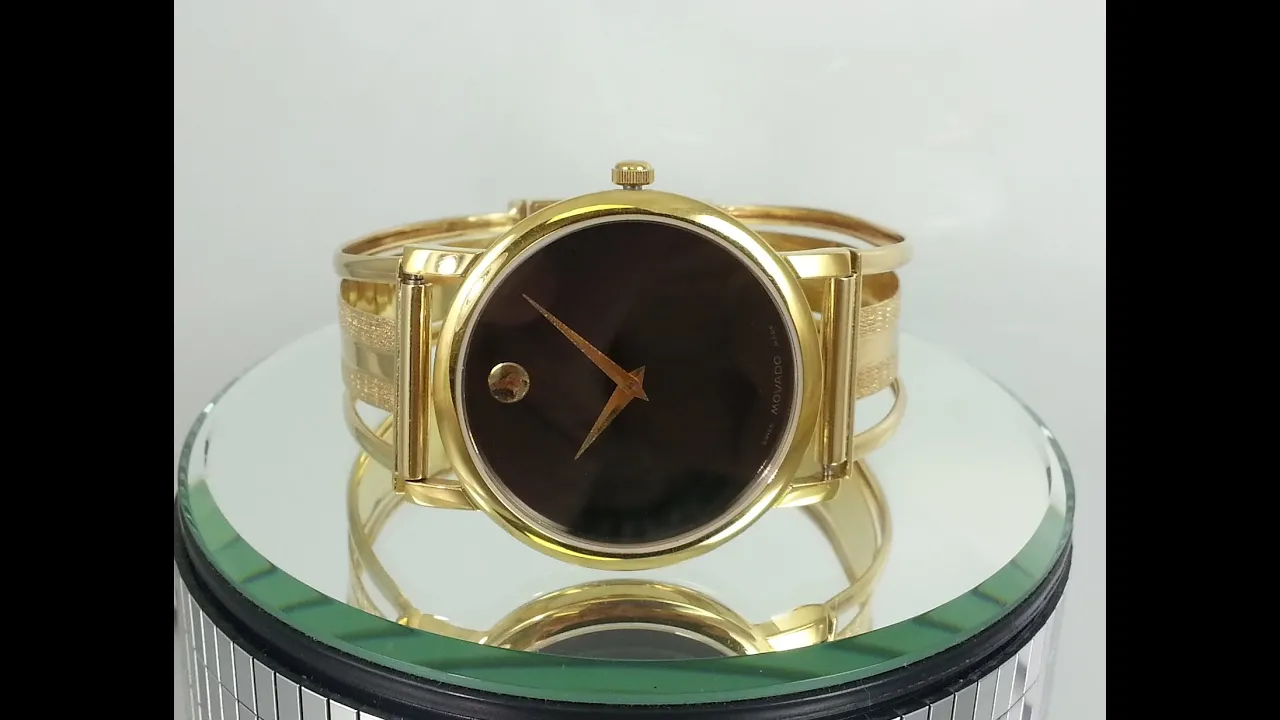 Movado Museum Classic Black Dial Yellow Gold PVD-finished Stainless Steel Ladies Watch 0607005