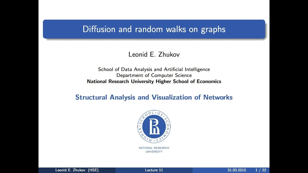 Network Analysis. Lecture 11. Diffusion and random walks on graphs
