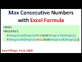 Excel Formula to Count Max Consecutive Items in a Column - FREQUENCY IF MAX functions EMT 1808