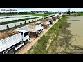 Download Lagu Wonderful​​ Transaction​ Filling up land huge, Bulldozer KOMATSU D31P, Dump Truck unloading Stone