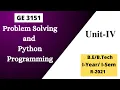 Problem Solving and Python Programming Unit-IV GE3151 PSPP