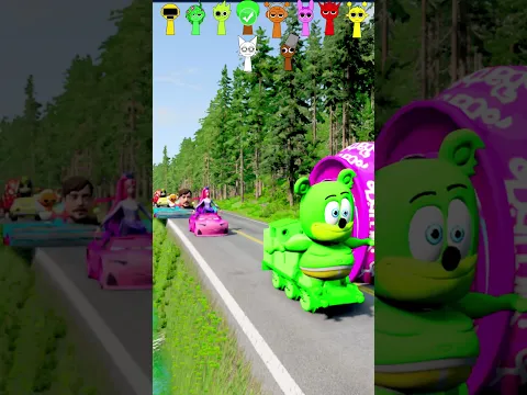 Gummy Bear & Paw Patrol & Crazy Frog & Spiderman & Train &  Squid Game VS Barbie in BeamNG.Drive