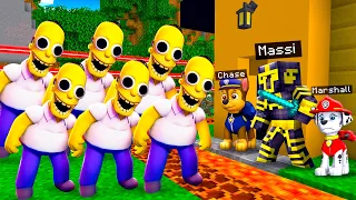 PAW PATROL me Ayuda a Defender MI CASA de APOCALIPSIS de HOMERO MALDITO en MINECRAFT 😱