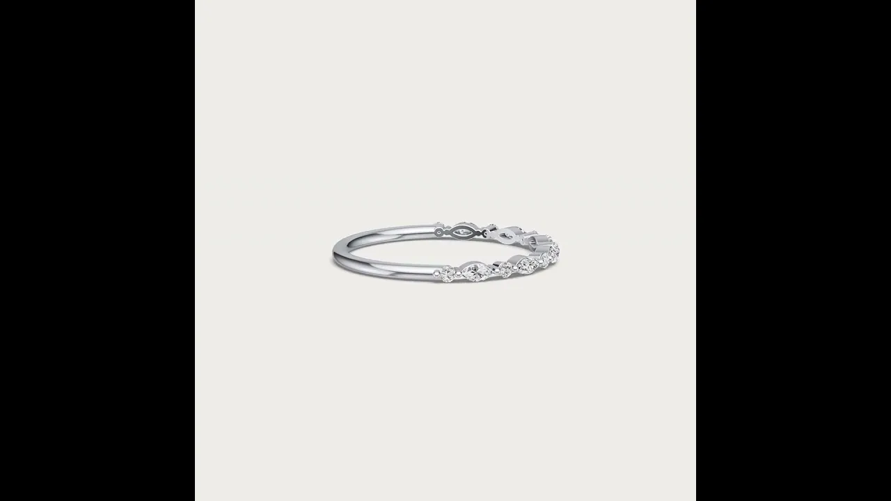Alternating Marquise & Round Lab Diamond Half Eternity Wedding Band