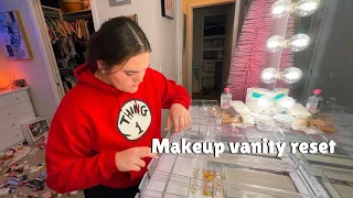 Resetting my Makeup Vanity finally lol Cleaning Organizing Restocking