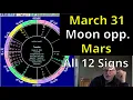 Tuesday Mar 31 2026 astrology ALL 12 SIGNS Moon opp Mars