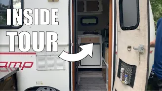 Inside tour of our 13ft Scamp trailer how we organize in a tiny space