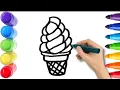 How To Draw cute ice cream Drawing Painting Coloring For Kids and Toddlers - Child Art