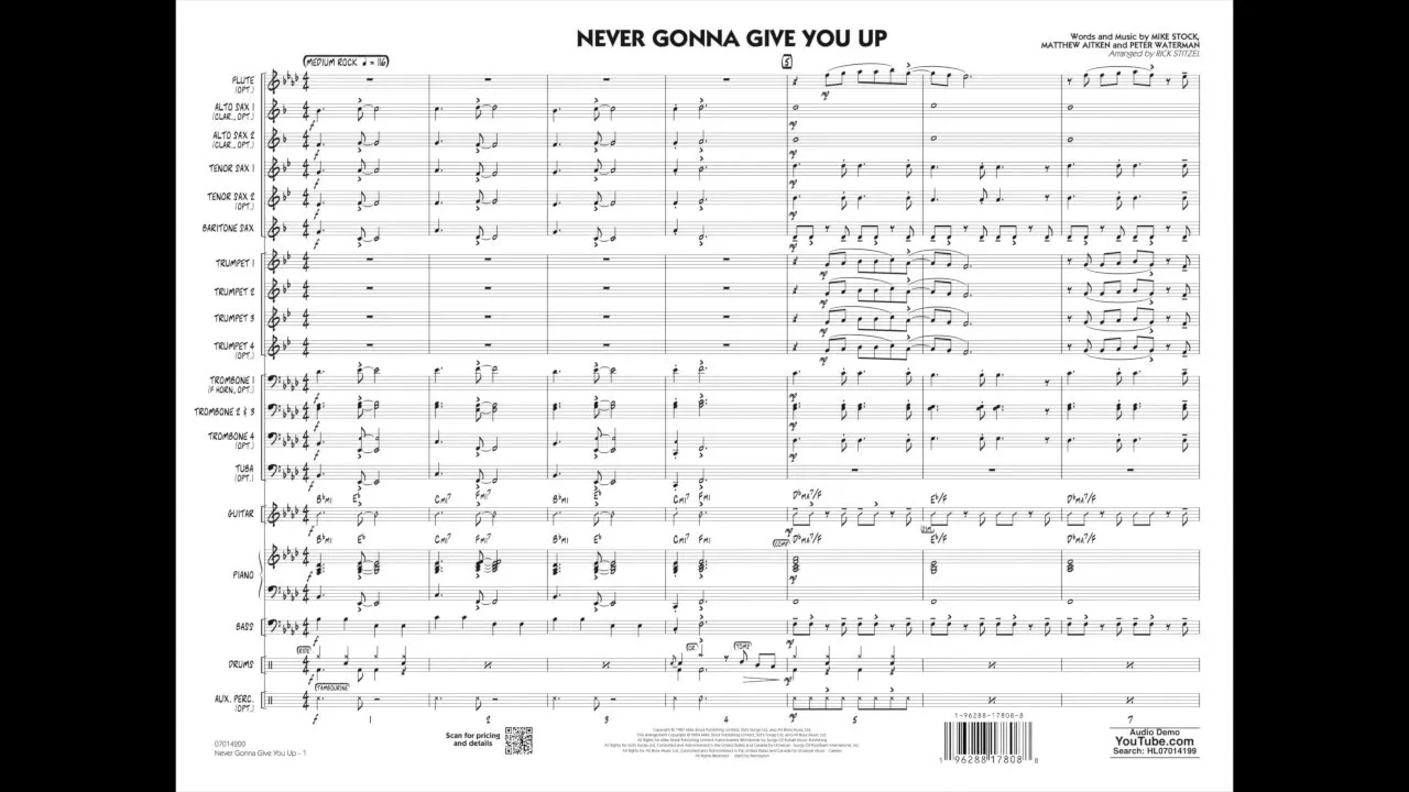 Never Gonna Give You Up arranged by Rick Stitzel Never Gonna Give You Up arranged by Rick Stitzel