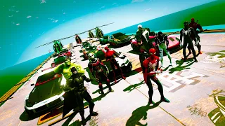 Challenge Spiderman, Hulk, Deadpool, Super heroes helicopter CARS GTAV ! Человек Паук Халк гонка !