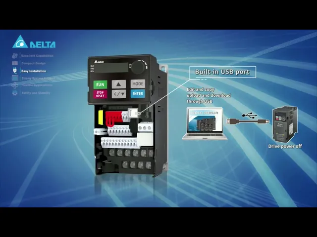 Delta inverter MS300 Model: VFD38AMS43ANSAA 25HP 18.5kWInput 380V 3-Phase Output 380V 3-Phase