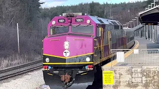 MBTA 1051 arrives at Wachusett station with 1643 Mr F40 scares the crap out of me with the horn
