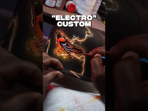 Custom painted โELECTROโ Orioles fitted for my customer! #custom #fitted
