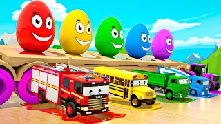 Color Eggs & Sing a Song! | Surprise! An egg+a school bus are learning about colors - Nursery Rhymes