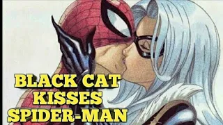 black cat kisses spider man while fighting
