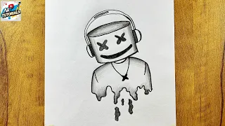 how to draw dj marshmello cute marshmallow drawing