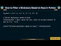 How to Filter a Dictionary Based on Keys in Python