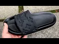 LOUIS VUITTON Rubber Embossed Monogram Mens Waterfront Slides ON FOOT
