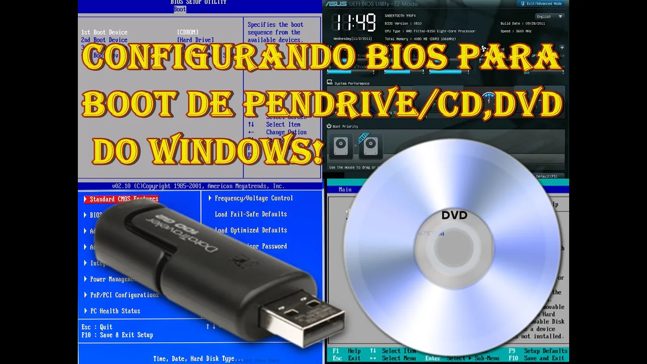 Como Configurar a Bios para iniciar de um Pendrive ou CD/DVD com a Instalação do Windows!