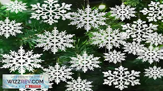 36 Pack White Snowflake Ornaments Plastic Glitter Snow Flakes Ornaments for Winter Review