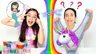 SLIMES POR TELEPATIA MÃE E FILHA ★ Desafio com a mamãe (Twin Telepathy Slime Challenge) | COMPLETO