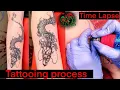 The process of applying a dragon tattoo on the forearm