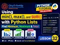 Using min max and sum with Python Lists Find Minimum Maximum Total Lesson 32