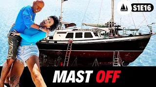 Sailboat MAST REMOVAL Boat Rebuild Project Sailboat REFIT Dawn Hunters Steel MOTORSAILER KETCH