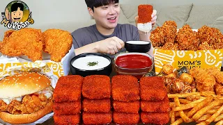 ASMR MUKBANG 맘스터치 양념 치킨먹방! 치즈 햄버거 치즈스틱 후라이드치킨 & 레시피 CRISPY FRIED CHICKEN CHEESE BURGER EATING SOUND!