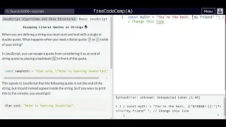 Lesson 25 Basic JavaScript Escaping Literal Quotes in Strings