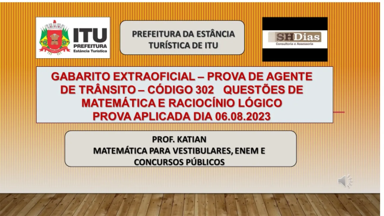 SHDIAS - Gabarito Extraoficial -Prova de Agente de Trânsito-Código 302 - Prefeitura Municipal de Itu