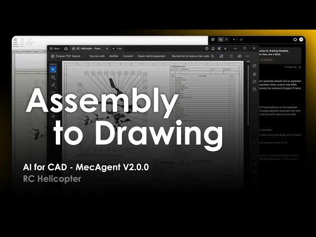 AI for CAD - Assembly to Drawing - MecAgent 2.0.0 - RC Helicopter - Demo