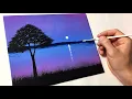 Easy Night Sky Lake for Beginners Acrylic Painting Tutorial Step by Step