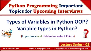 Types of Variables in Python Static Variables Non-Static Variables Local Variables