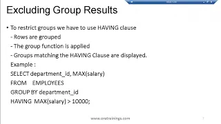 Oracle Database Course - Group Multi Row Function