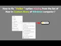 How to fix Folder option missing from the list of New in Context Menu of Windows computer
