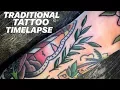 TRADITIONAL TATTOO TIMELAPSE - DRAWN ON OLIVE BRANCH 4K